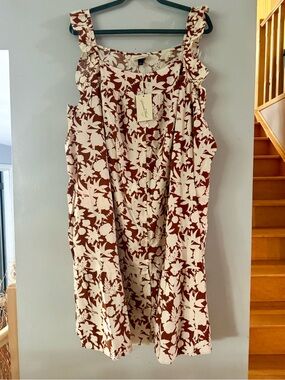 Universal Thread Floral Babydoll Mini Dress Brown Cream Flutter Sleeve Boho 3X